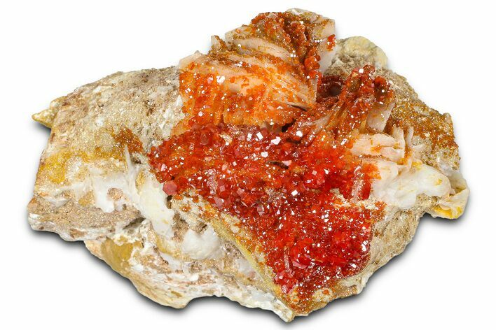 Glittering Ruby Red Vanadinite Crystals on Barite - Morocco #365772